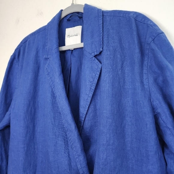 Madewell double breasted Crossover Blazer 100% Linen Blue Oversized Relaxed - Picture 6 of 14